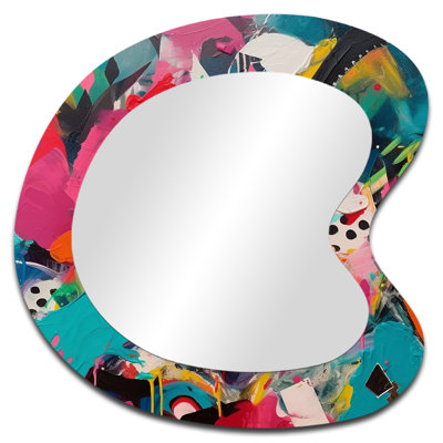 Pink And Turquoise Abstract Enigma II - Abstract 3D Shapes Irregular Modern Large Wall Mirror