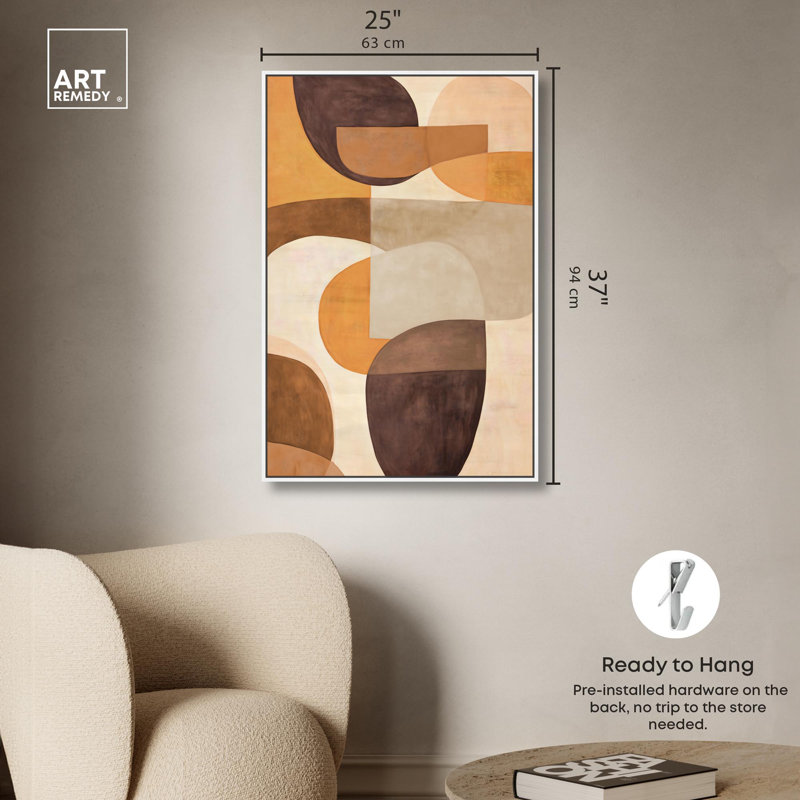 Art mural abstrait Filipa Canvas Midcentury par Art Remedy, 37" H x 25" W, Cadre blanc