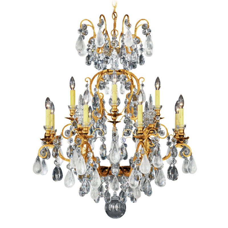 Renaissance 12 - Light Glass Tiered Chandelier, Clear Rock Crystal, French Gold