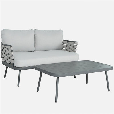 Mariano Steel Loveseat and Table, Grey