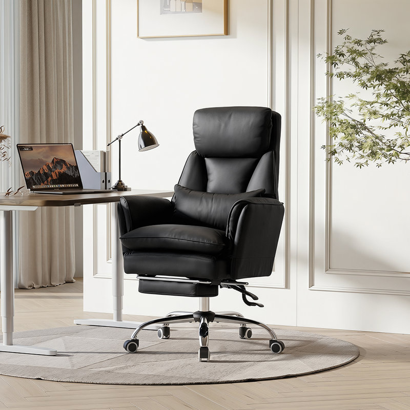 Ergonomic Reclining Office Chair with 180° Flip-Up Arms & Independent Lumbar Support – Heavy Duty Executive Gaming Chair with Retractable Footrest