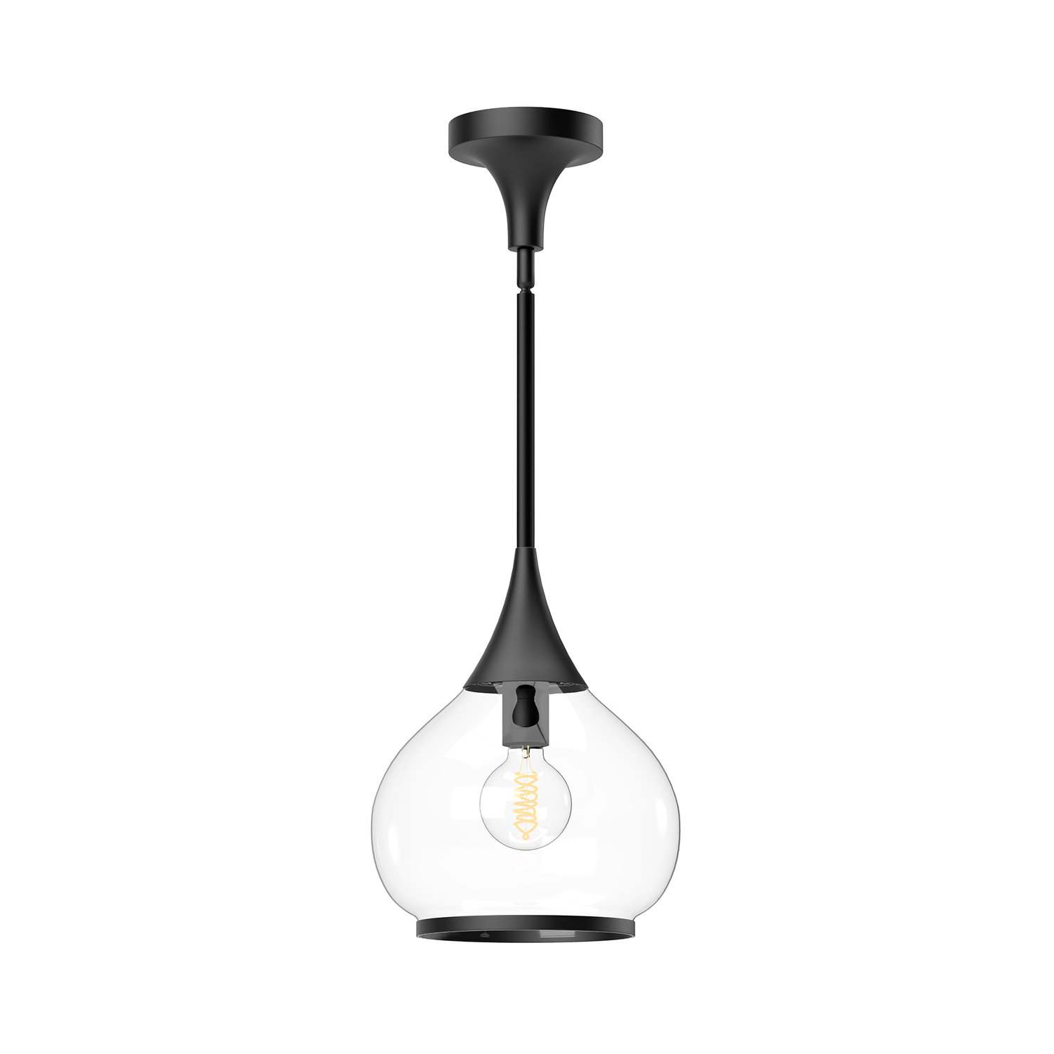 Hazel Single Light Glass Pendant, 63" H x 10" W x 10.13" D, Clear, Matte Black
