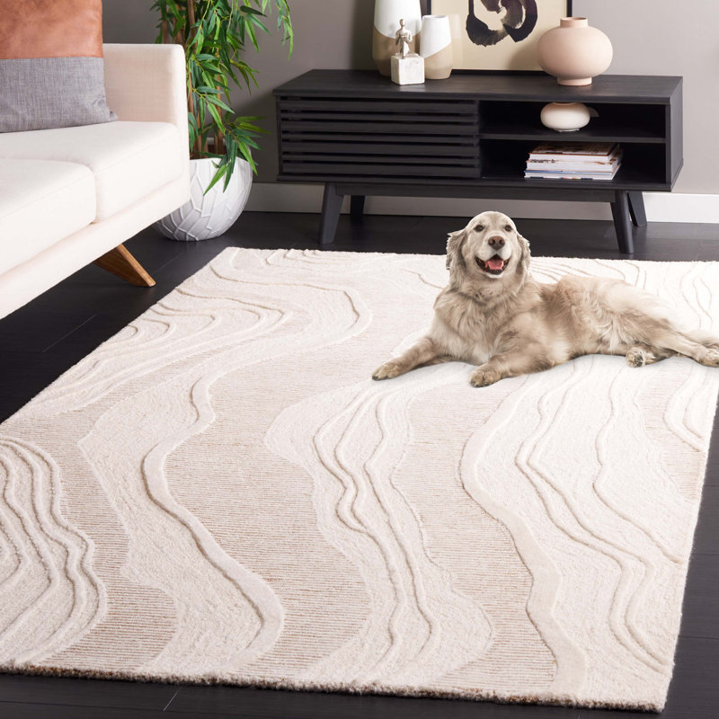 Jayanne Hand Tufted Wool/Cotton Abstract Rug in Natural/Ivory, Rectangle 5' x 8'