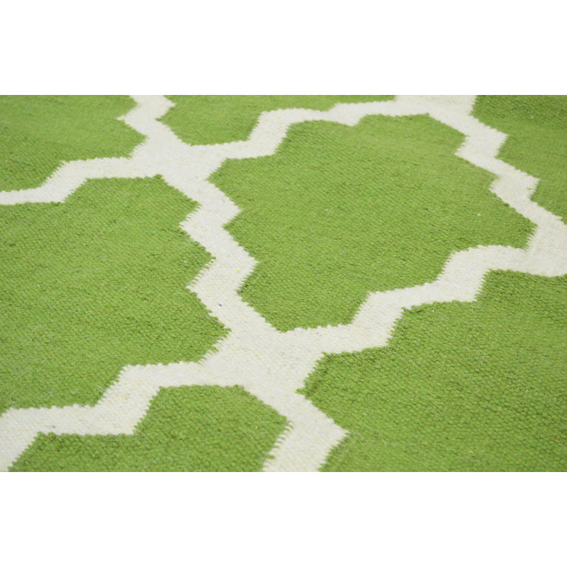Grossman Geometric Wool Hand Woven Area Rug, Rectangle 120 x 180cm, Green