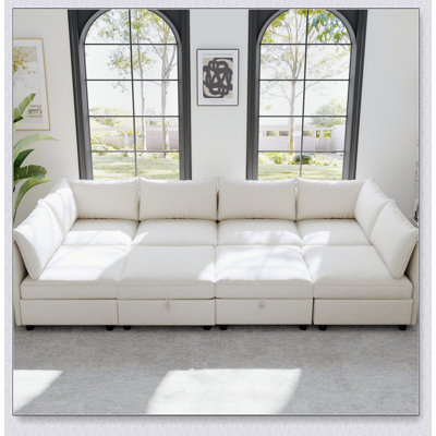Canapé d'angle modulaire avec rangement convertible et couchage, combinaisons de tissus flexibles pour une utilisation polyvalente dans le salon