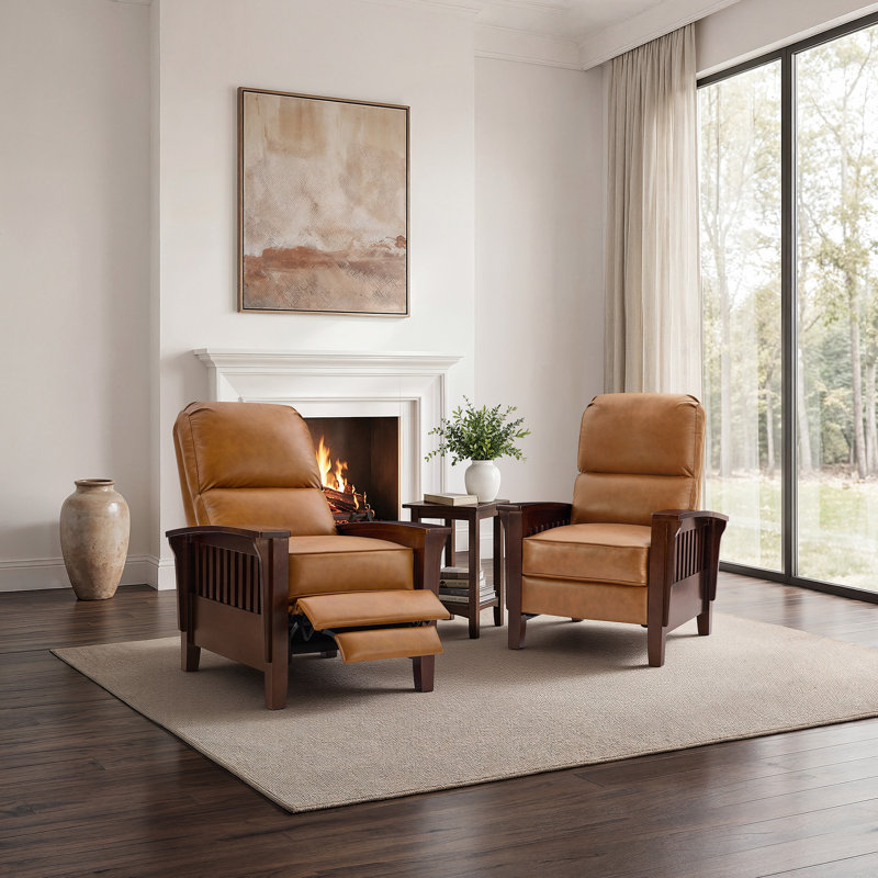 Fauteuil inclinable manuel en cuir véritable, Cuir véritable whisky brun