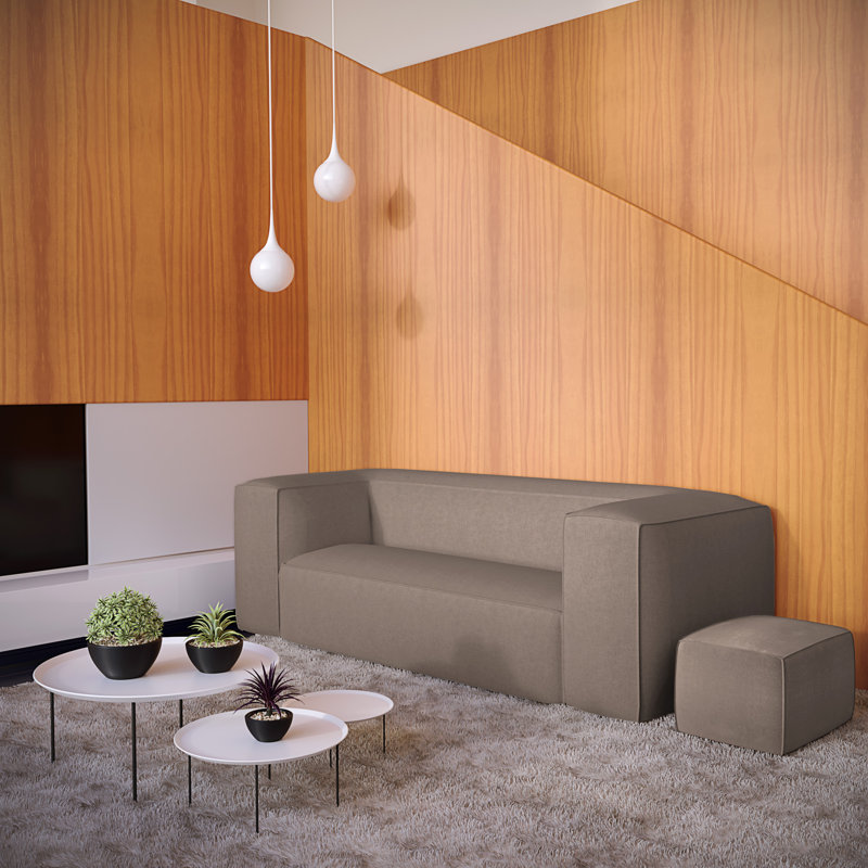 Varick Oversize Track-Arm Sofa with Flange, Weathered, 30" H x 84" W x 47" D, Box Weave Linen Silver Streak
