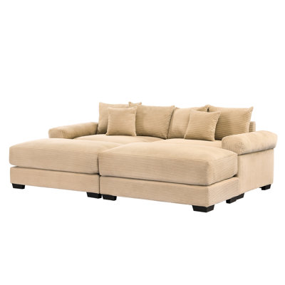 Canapé modulaire surdimensionné en velours côtelé moelleux de 92 po, 2 places, siège profond, conception ergonomique large, salons de salon, teinte chameau surdimensionnée - couleur velours côtelé, dossier pour les espaces confortables