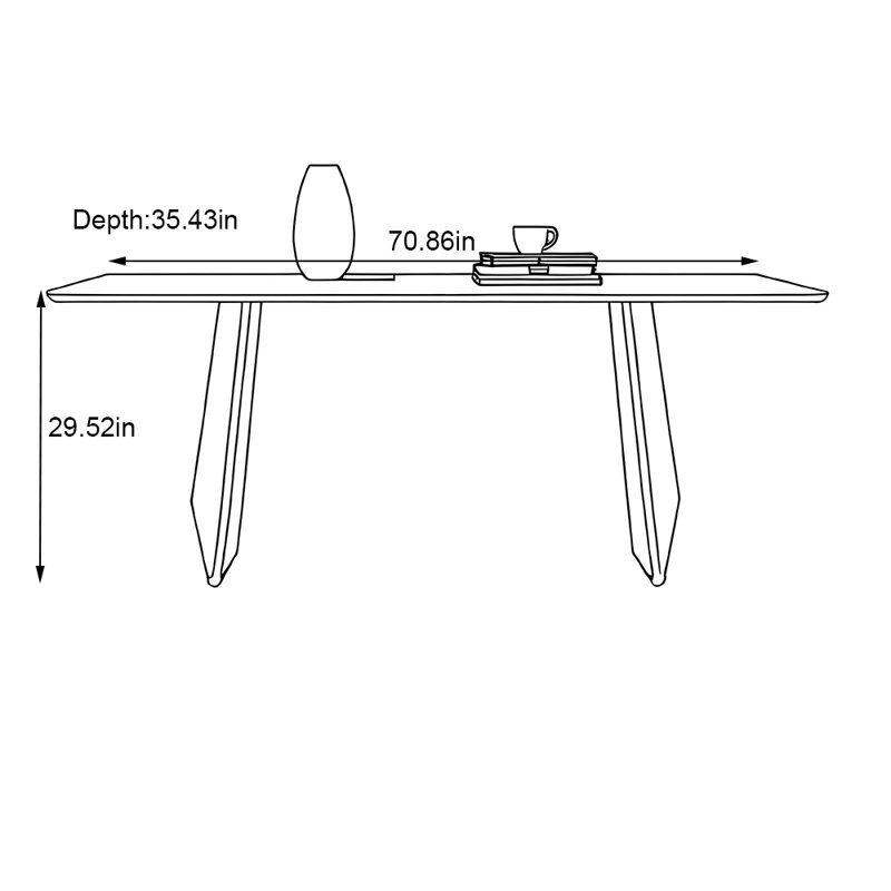 Rectangular pure white slate dining table, 29.52"H x 70.86"L x 35.43"W