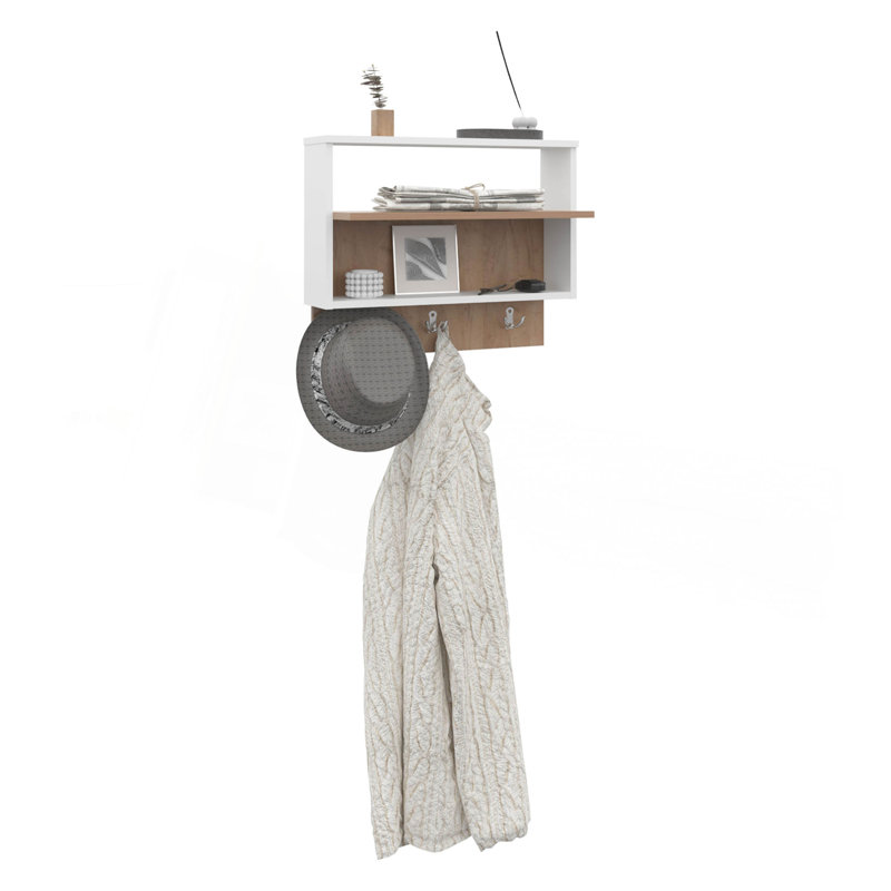 Wall Shelf, 2 Shelves, White / Natural Oak