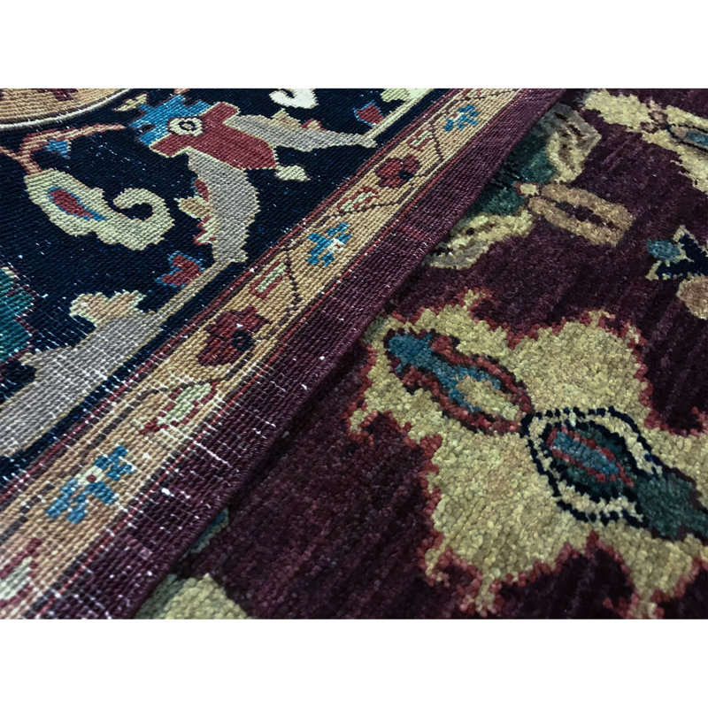 Tapis rouge et bleu marine de haute qualité noué à la main Sultanabad