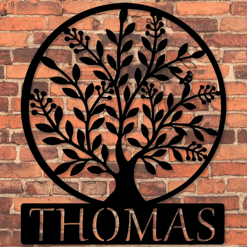 Décoration murale arbre de vie nom monogramme I, H 11,5 po x l 11,5 po x P 0,25 po, Dos plat