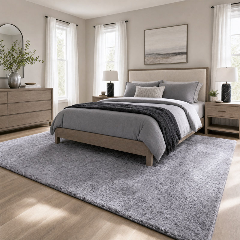 Tapis gris à fourrure en fausse collection de lapins, Rectangle 5 pi x 7 pi