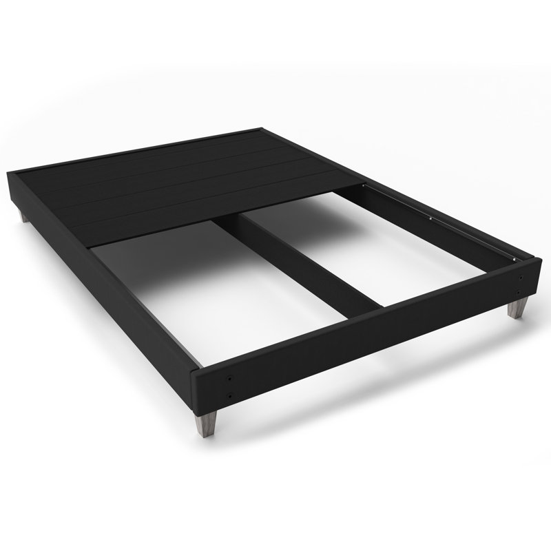 Lit King avec cadre à montage rapide - Sans outils, tissu gris foncé, pieds modernes de 15 cm (6 po) à assembler.