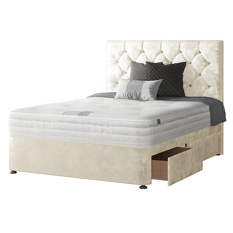 Eberhardt Divan Bed Base, Double (4'6), Cream, 2 Foot-end Drawers