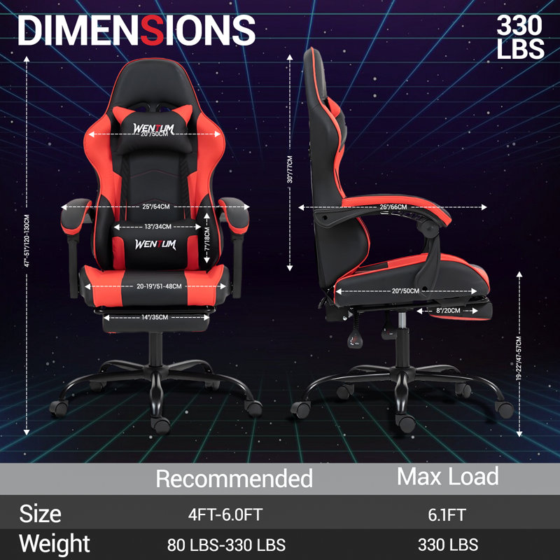 Bosmiller Ergonomic Reclining Gaming Chair with Linkage Armrests & Footrest, High-Back Racing Office Chair, Breathable PU Leather Computer Desk Chair with Lumbar Support, Red