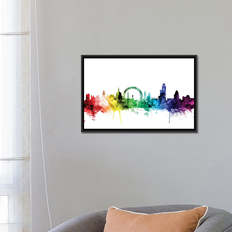 «Rainbow Skyline Series»: Londres, Angleterre, Royaume-Uni II, reproduction d'art sur toile tendue, Toile avec cadre noir