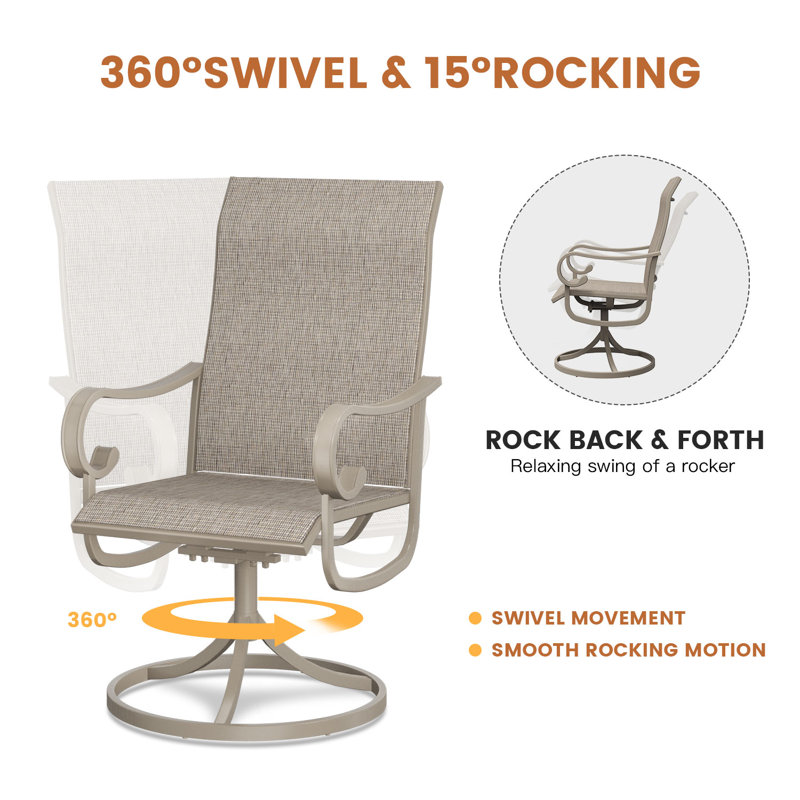 Fauteuil de patio pivotant en métal avec coussins Ershel, Coquillage de sable