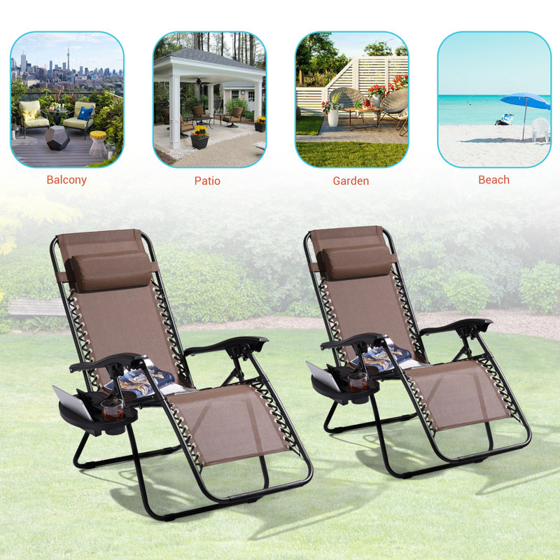 Chaises de patio zéro gravité, siège imperméable avec plateau latéral réglable pour chaises longues inclinables de piscine et de jardin