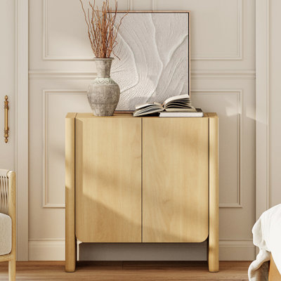 Modern Minimalist 2-Door Sideboard Cabinet With Storages,31.5" Buffet Cabinet With Rounded Edge & Pop-Up Door Design, Freestanding Cabinet Coffee Bar For Dining Room, Kitchen, Living Room,Natural Oak