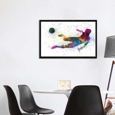 Man Soccer Football Player Flying Kicking II 1 Piece Floater Frame Wall Art on Canvas