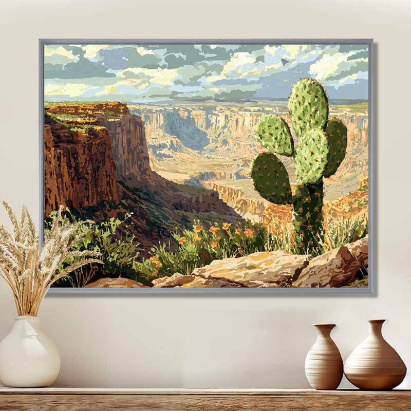 Cactus d'Izavier au bord du canyon - cactus, décoration murale, H 12 po x l 20 po, Cadre flottant, Argent argent