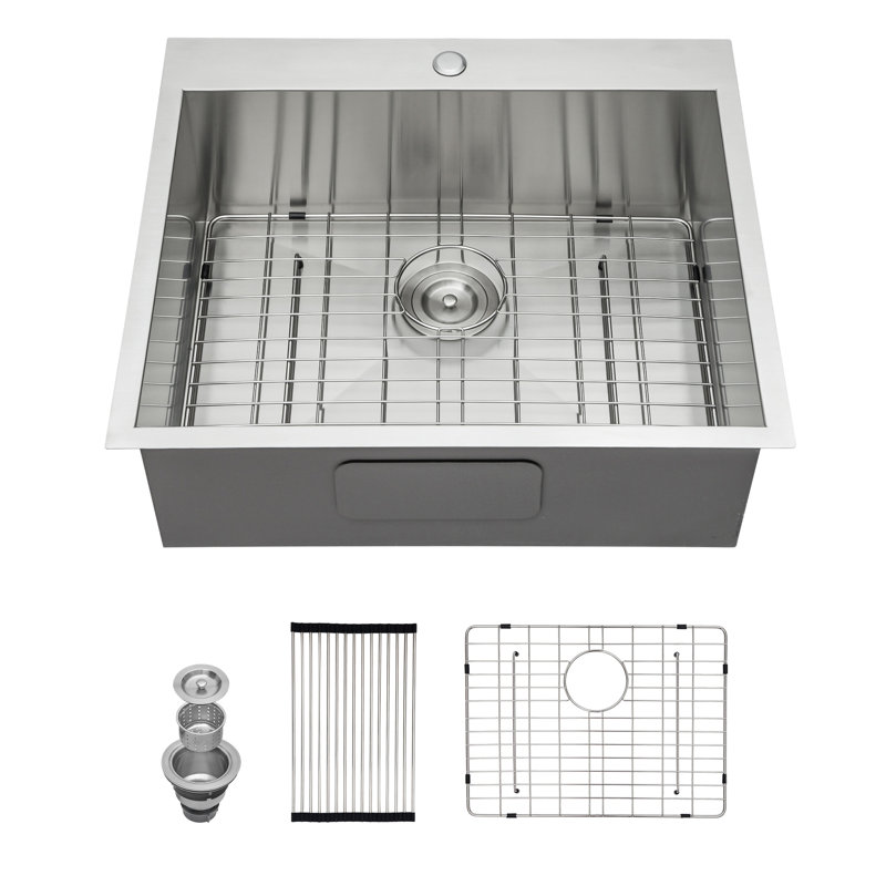 Évier de cuisine en acier inoxydable 25 po x 22 po x 12 po à cuve simple encastrable 16 jauges
