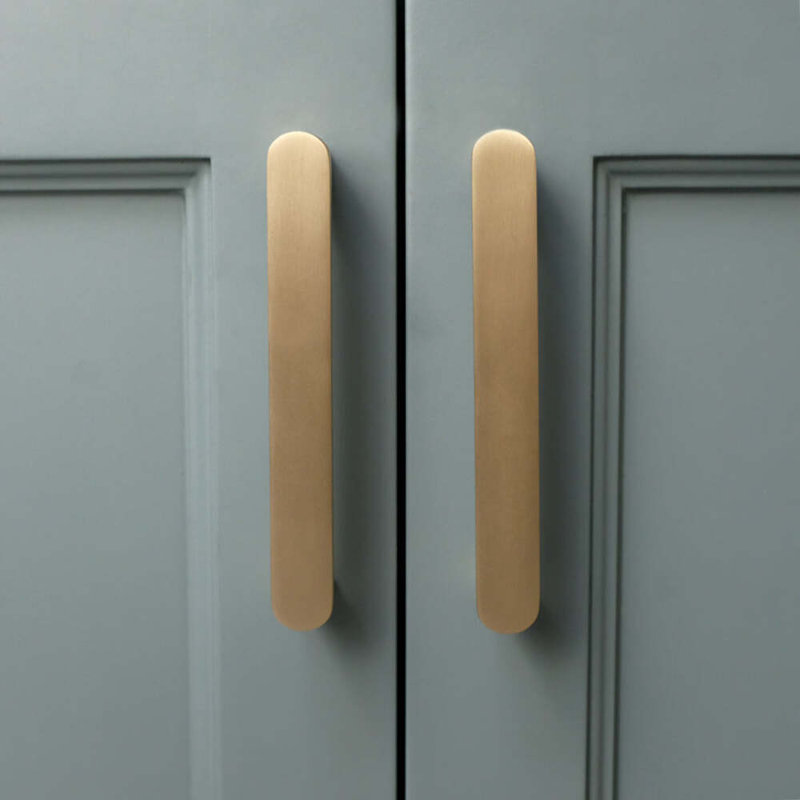 Ribbed Bar / Handle Pull with Fluted Stems, 12", Satin Brass