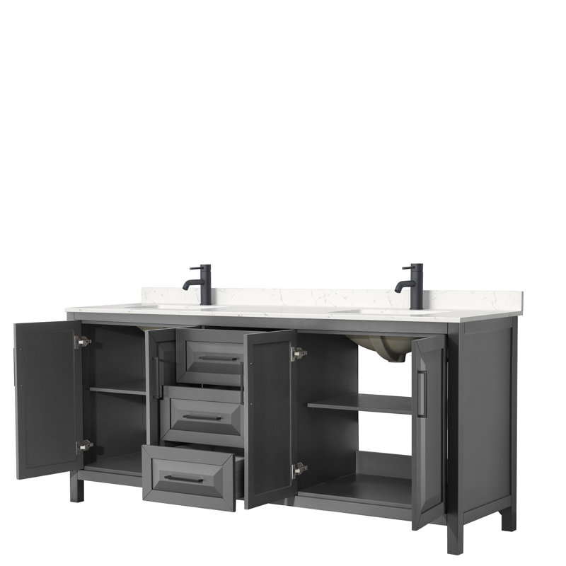 Ensemble de meuble-lavabo double 80 po Daria, Marbre de culture blanc, Gris foncé, Noir mat