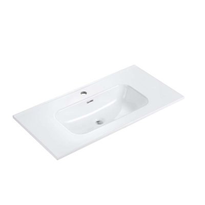 36 Inch Rectangular Drop-In Bathroom Sink - Gloss White Ceramic with 3 Faucet Holes, Modern Design, Easy to Clean, Not Include Faucet & Drain