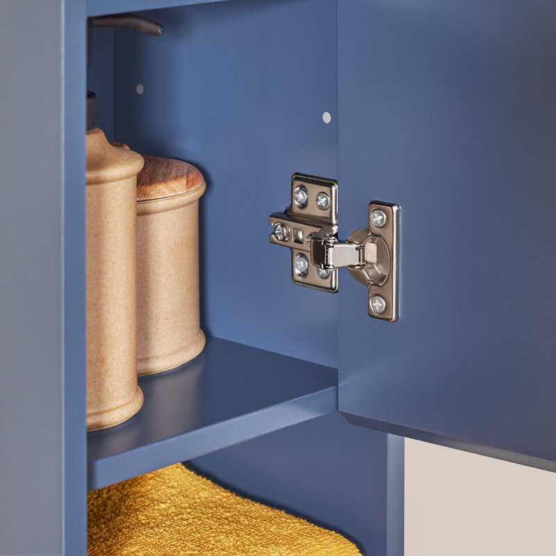 Dirksen Bathroom Narrow Tall Storage Cabinet with 2 Doors, 1 Drawer, Blue