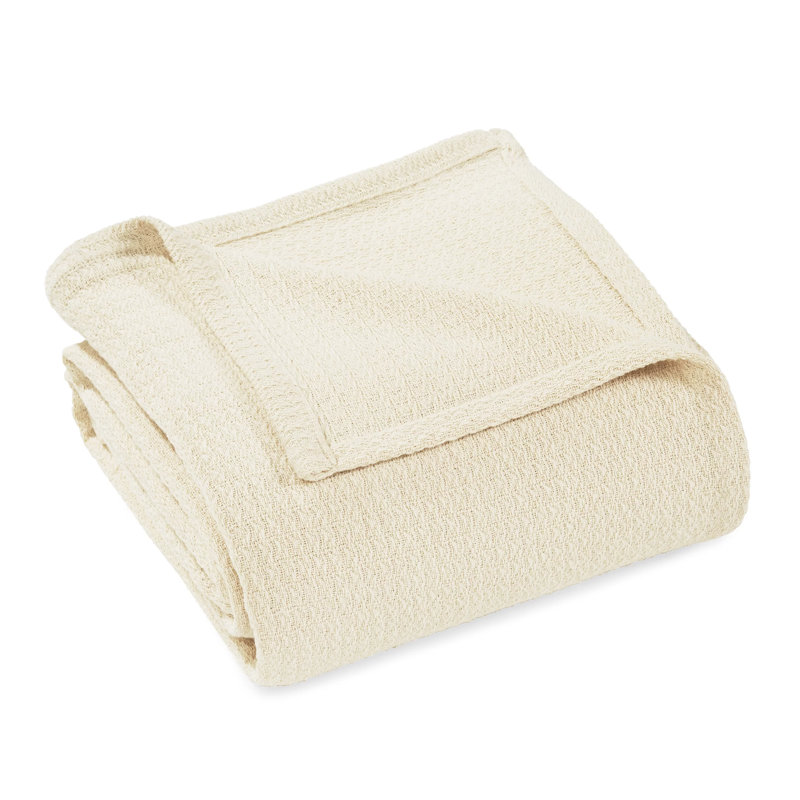 Ivory Waffle Weave Honeycomb Knit Cotton Throw Blanket