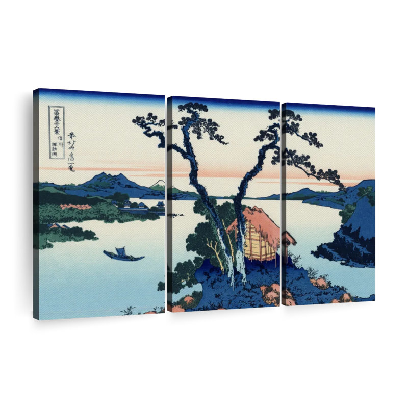 «Lake Suwa In The Shinano Province» 3 - Pièces sur, H 28 po x l 45 po x P 1,25 po