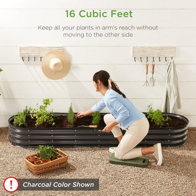 Rorrie 8x2x1ft Outdoor Metal Raised Oval Garden Bed, Planter Box for Vegetables, Flowers, Peacock Blue