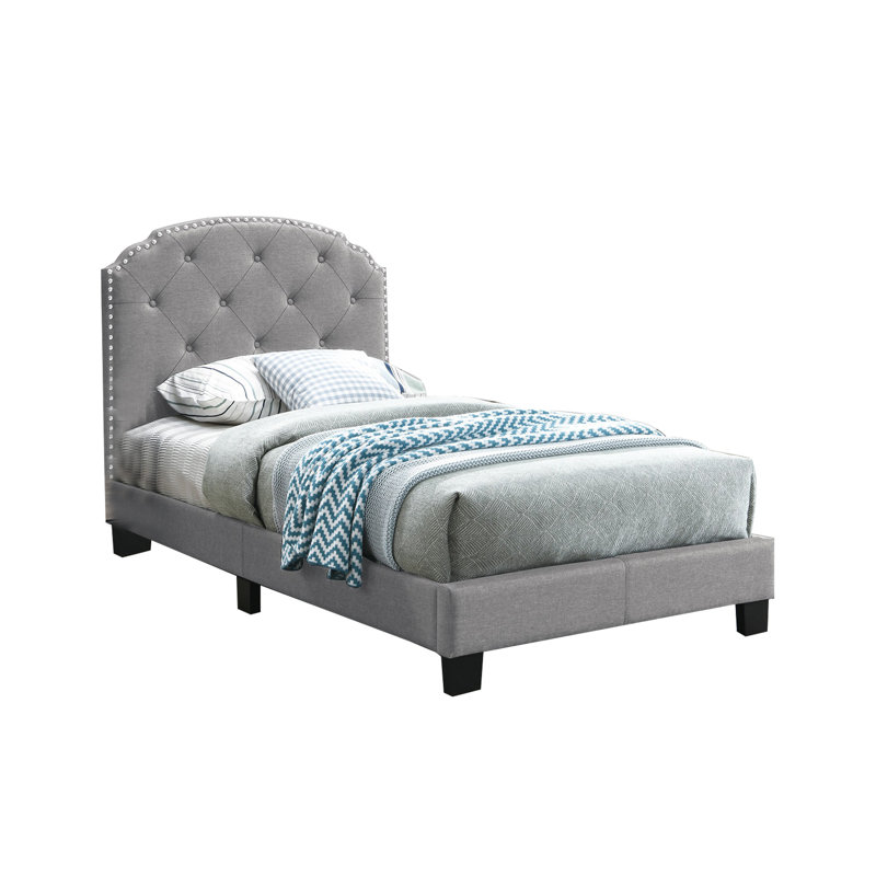 Upholstered Bed, Twin, Light Gray