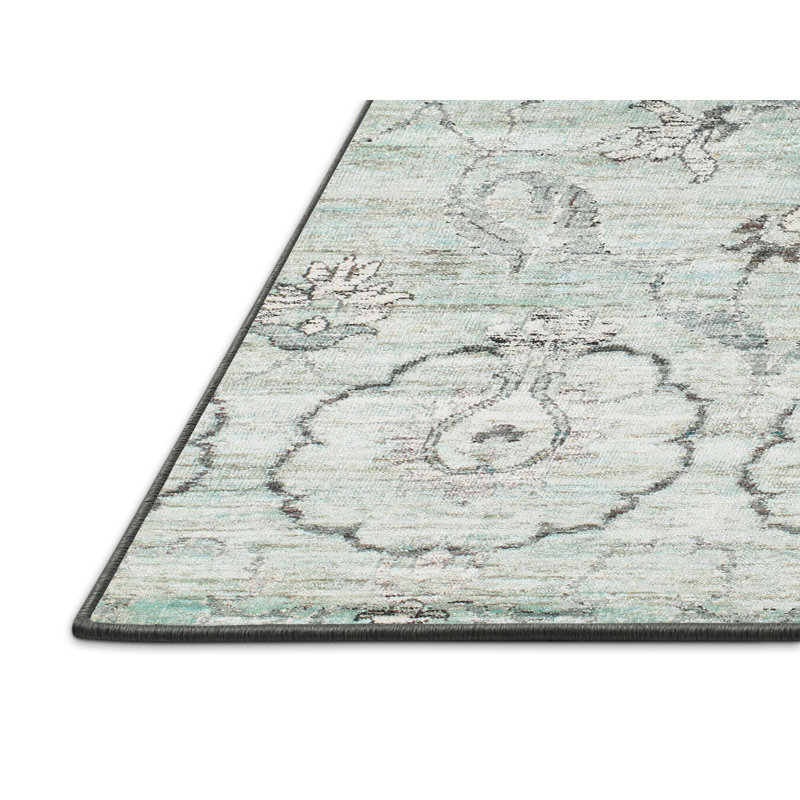 Tapis contemporain vert clair / gris, Rectangle 8 pi x 12 pi