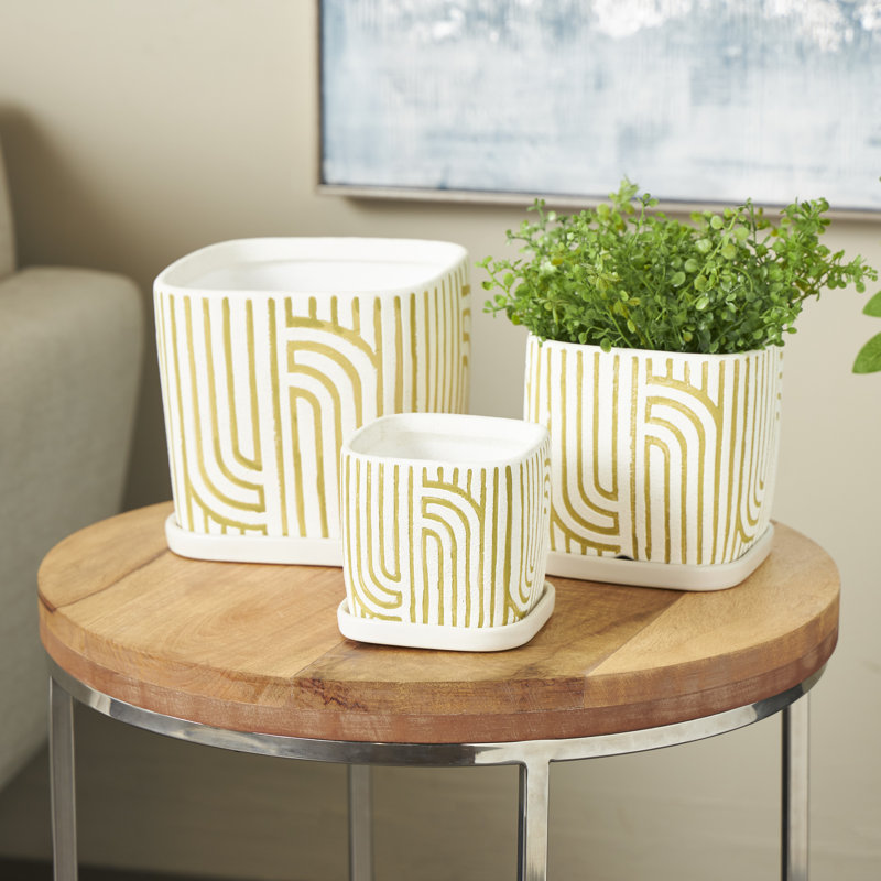 Ensemble de pots à fleurs en céramique 3 pièces Cole and Grey, Blanc / Doré
