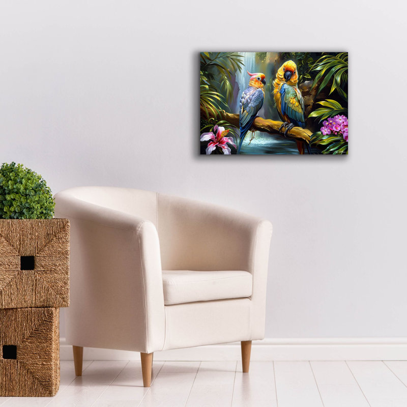 «Bay Of Home ™», art mural sur toile «pair of Parrots» par Momart, H 18 po x l 26 po x P 0,75 po