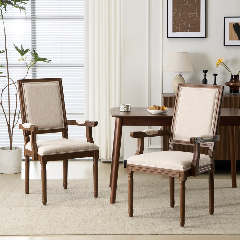 Ethynn 19.5'' H Upholstered Armchair, Walnut Frame, 2, Beige