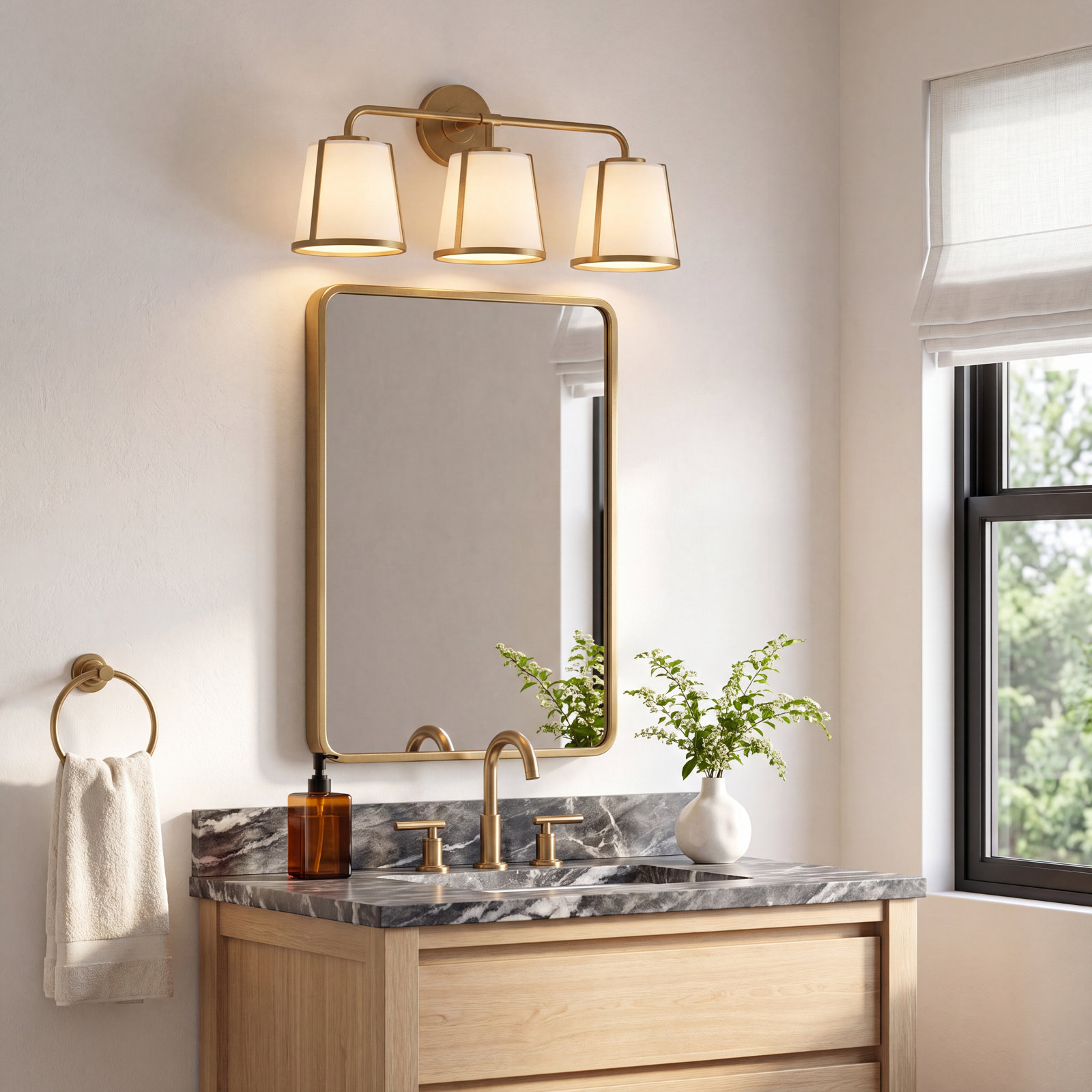 Marietta 3 Light Frosted Vanity Light, Gold