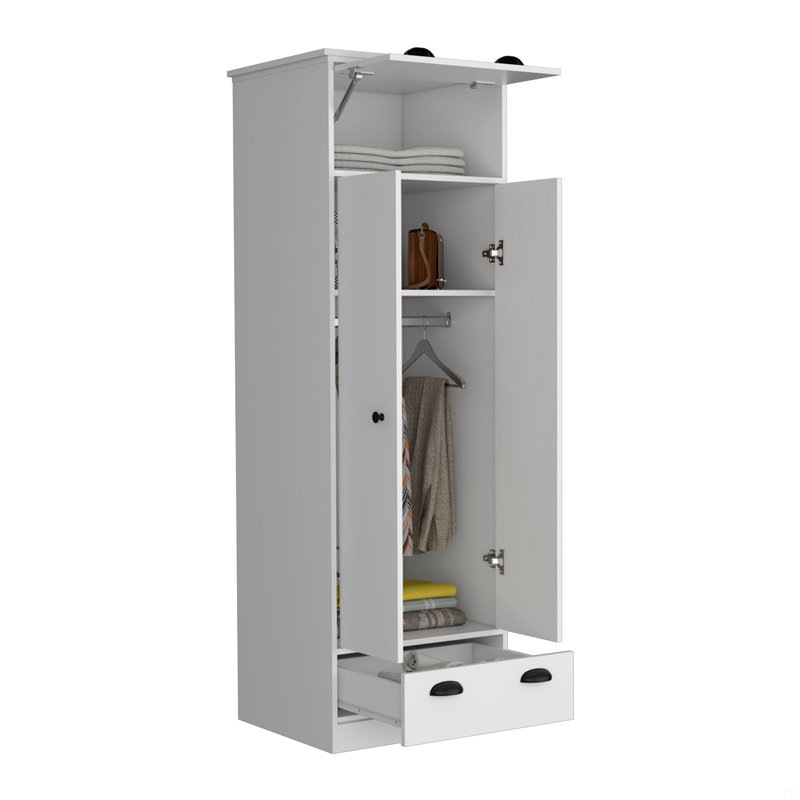 Armoire avec 1 tiroir et 1 tiroir à charnières avec poignées, Blanc