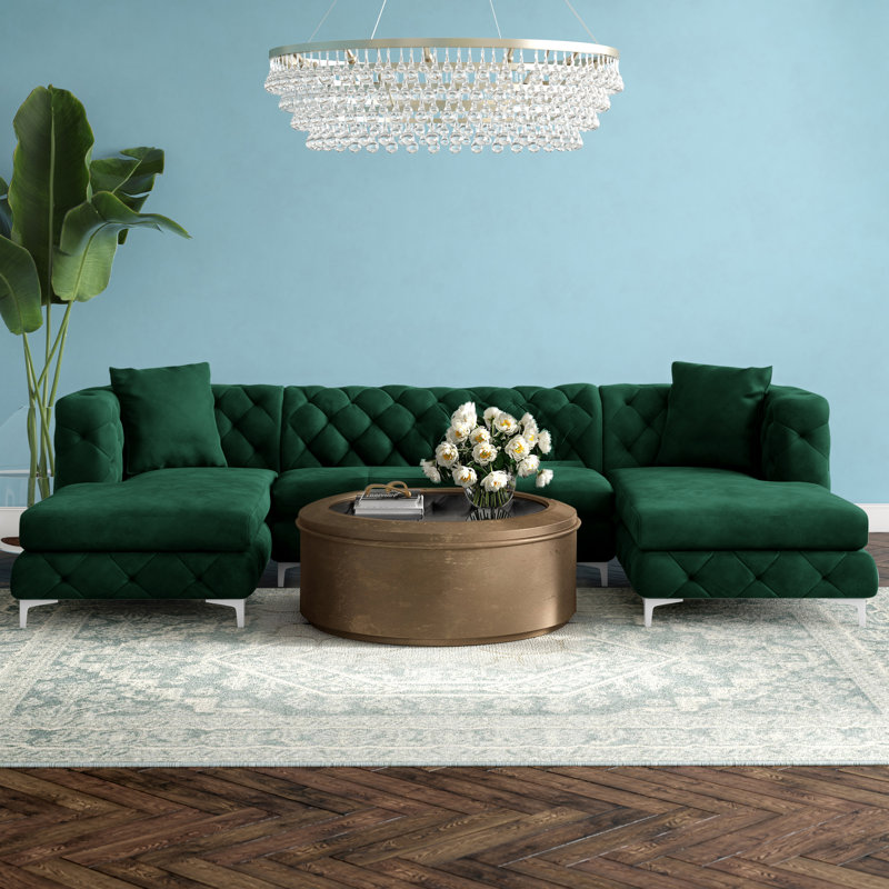 Miranda Velvet U-Shaped Sectional Symmetrical, Green Velvet