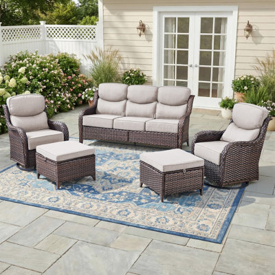 7 - Person Luxury Wicker Patio Furniture Set With 6-Inch Extra-Thick Cushion Swivel Chairs, Ottomans