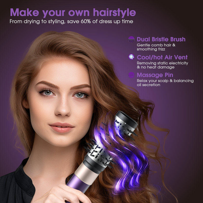 Outil de coiffure 7 en 1 avec ionisation négative à 110 000 tr / min pour les soins des cheveux, sèche-cheveux multi-accessoires pour un séchage rapide / un lissage / un bouclage volumineux, adapté à tous les types de cheveux