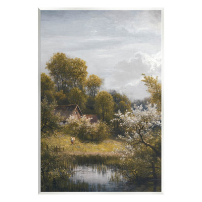 Classic Cottage Backyard Pond - Peinture sans cadre sur panneau de fibres à densité moyenne