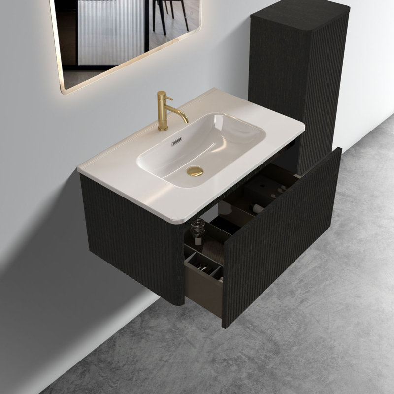 Meuble-lavabo flottant 30 po avec lavabo en céramique blanche Etna
