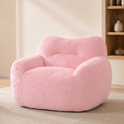 UUKRAVE Giant Bean Bag Chair for Adults, Oversized Faux Fur BeanBag Sofa with Memory Foam Filler, Comfy Soft Floor Reading Chair, Ideal for Bedroom, Living Room & Game Room (Pink)