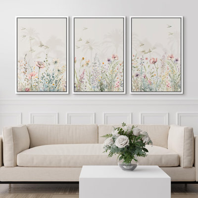 Minimalist Flowers " Botanical Floral Watercolor Illustrations Modern Art Decor Living Room Bedroom Office " 3 Piece Art Print