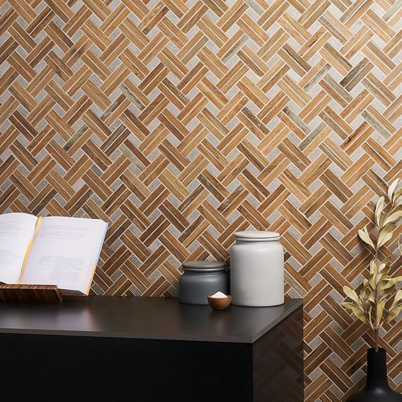 Eternal 10x13 Basketweave Herringbone Matte Wood Look Porcelain Mosaic Tile