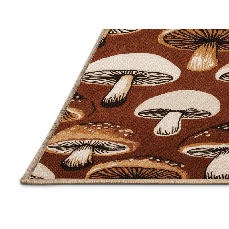 Washable Button Mushroom Vegetables Area Rug, Round 3'